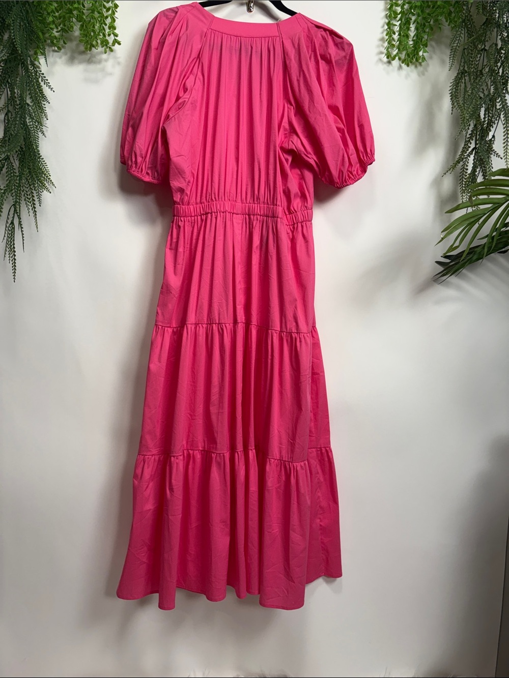 Anne Klein Hot Pink Tiered Maxi Dress with Puff Sleeves - Picture 11 of 14